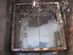 Figure 8. A manually operated basket
screen is used to capture grit prior to
the wastewater treatment system at a
shell egg processing plant. If cleaned on
a consistent, periodic basis, static basket
screens can be efficient grit recovery
devices.